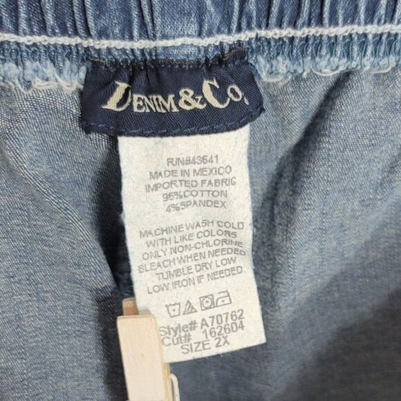 Denim & Co. Jean Shorts Blue 2X Pull On Elastic Waist Pockets Flat Front QVC - Picture 5 of 6